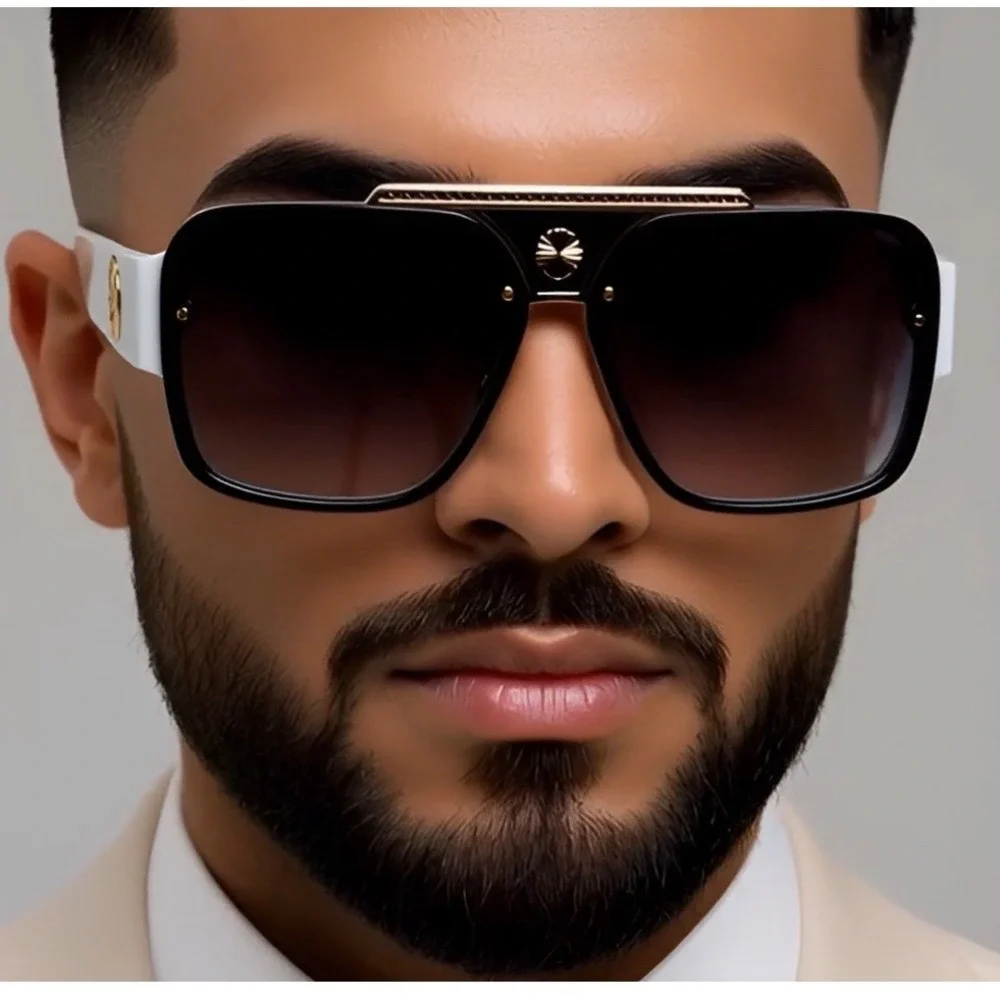 Aviator Sunglasses White Frame Black Lens Gold Accent Designer Style Shades‎ Hot